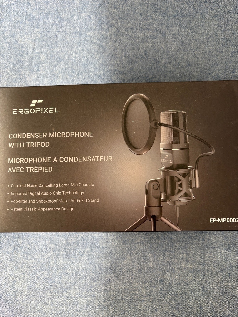 NIB Black Condenser Microphone with Tripod and Pop Filter